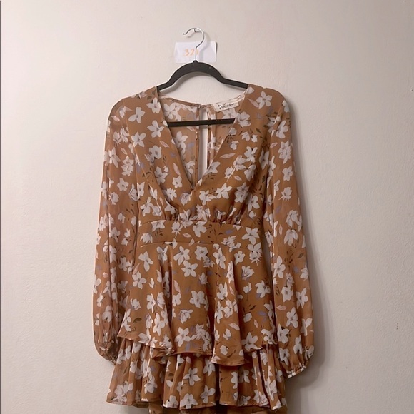 Dollhouse Brown and Orange Smocked Tiered Mini short Dress - Picture 1 of 7